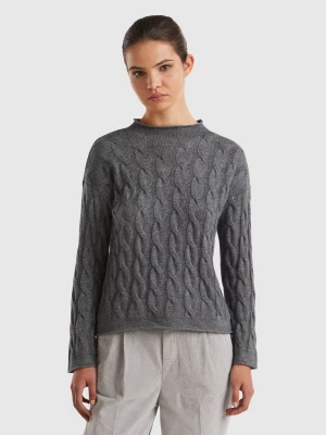 Benetton, Cable Knit Sweater, size XS, Dark Gray, Women United Colors of Benetton