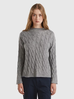 Benetton, Cable Knit Sweater, size XS, Light Gray, Women United Colors of Benetton