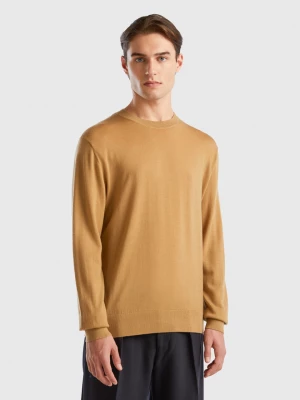 Benetton, Camel Sweater In Pure Merino Wool, size M, Beige, Men United Colors of Benetton