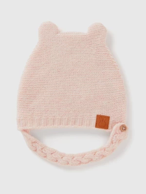 Benetton, Cap With Ear Applique In Recycled Wool Blend, size 50-56, Soft Pink, Kids United Colors of Benetton