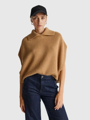 Benetton, Cape With High Collar, Size: XS-S, Camel, Women United Colors of Benetton