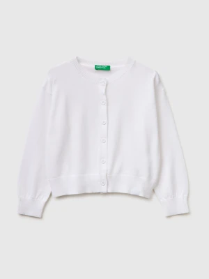Benetton, Cardigan In Cotton And Modal Blend, Size: 116, White, Kids United Colors of Benetton
