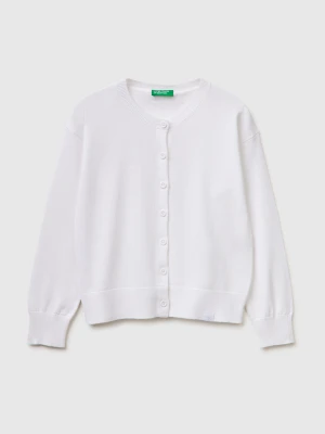 Benetton, Cardigan In Cotton And Modal Blend, Size: XL, White, Kids United Colors of Benetton