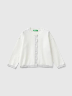 Benetton, Cardigan In Pure Cotton Lurex, size 104, Creamy White, Kids United Colors of Benetton