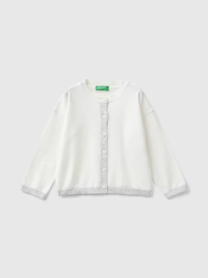 Benetton, Cardigan In Pure Cotton Lurex, size 104, Creamy White, Kids United Colors of Benetton