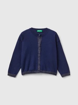 Benetton, Cardigan In Pure Cotton Lurex, size 104, Dark Blue, Kids United Colors of Benetton