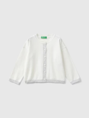 Benetton, Cardigan In Pure Cotton Lurex, size 110, Creamy White, Kids United Colors of Benetton