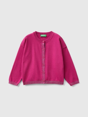 Benetton, Cardigan In Pure Cotton Lurex, size 116, Fuchsia, Kids United Colors of Benetton