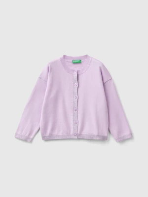 Benetton, Cardigan In Pure Cotton Lurex, size 116, Lilac, Kids United Colors of Benetton