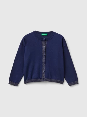 Benetton, Cardigan In Pure Cotton Lurex, size 82, Dark Blue, Kids United Colors of Benetton