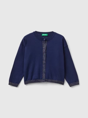 Benetton, Cardigan In Pure Cotton Lurex, size 82, Dark Blue, Kids United Colors of Benetton