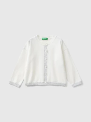 Benetton, Cardigan In Pure Cotton Lurex, size 90, Creamy White, Kids United Colors of Benetton