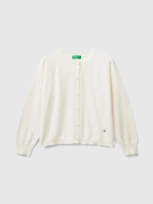 Benetton, Cardigan In Pure Cotton, size 2XL, Creamy White, Kids United Colors of Benetton