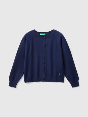 Benetton, Cardigan In Pure Cotton, size L, Dark Blue, Kids United Colors of Benetton