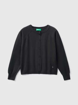 Benetton, Cardigan In Pure Cotton, size M, Black, Kids United Colors of Benetton