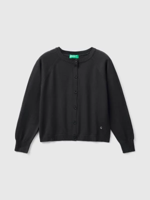 Benetton, Cardigan In Pure Cotton, size M, Black, Kids United Colors of Benetton