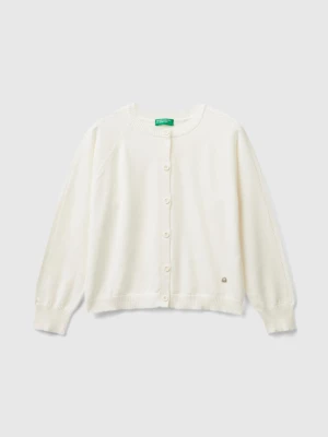 Benetton, Cardigan In Pure Cotton, size M, Creamy White, Kids United Colors of Benetton