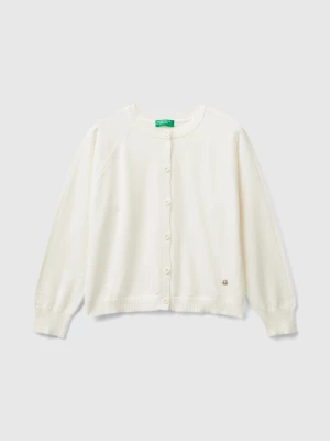 Benetton, Cardigan In Pure Cotton, size M, Creamy White, Kids United Colors of Benetton