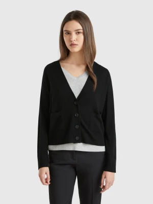 Benetton, Cardigan In Pure Merino Wool, size XXS, Black, Women United Colors of Benetton