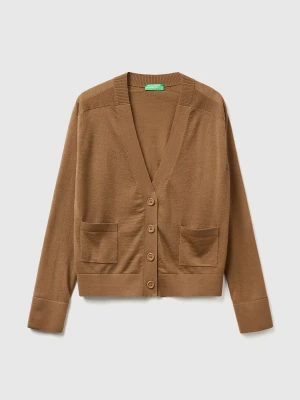 Benetton, Cardigan In Pure Merino Wool, Size: XXS, Camel, Women United Colors of Benetton