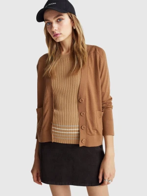 Benetton, Cardigan In Pure Merino Wool, Size: XXS, Camel, Women United Colors of Benetton