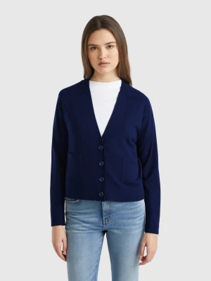 Benetton, Cardigan In Pure Merino Wool, size XXS, Dark Blue, Women United Colors of Benetton