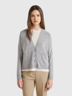 Benetton, Cardigan In Pure Merino Wool, size XS, Light Gray, Women United Colors of Benetton