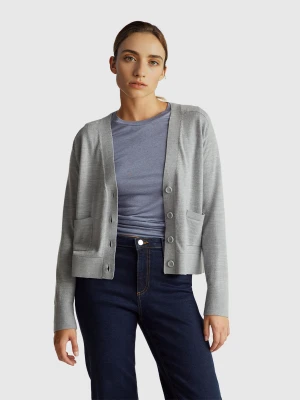 Benetton, Cardigan In Pure Merino Wool, Size: XXS, Light Gray, Women United Colors of Benetton