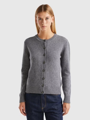 Benetton, Cardigan In Pure Shetland Wool, size L, Dark Gray, Women United Colors of Benetton