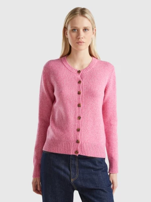 Benetton, Cardigan In Pure Shetland Wool, size L, Pink, Women United Colors of Benetton