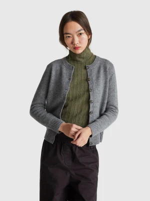 Benetton, Cardigan In Pure Shetland Wool, Size: XXS, Dark Gray, Women United Colors of Benetton