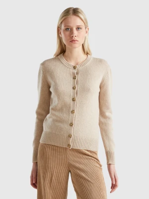 Benetton, Cardigan In Pure Shetland Wool, Size: XXS, Beige, Women United Colors of Benetton