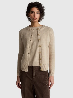 Benetton, Cardigan In Pure Shetland Wool, Size: XXS, Beige, Women United Colors of Benetton