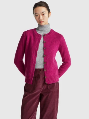 Benetton, Cardigan In Pure Shetland Wool, Size: XXS, Fuchsia, Women United Colors of Benetton