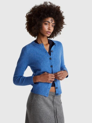 Benetton, Cardigan In Pure Shetland Wool, Size: XXS, Light Blue, Women United Colors of Benetton