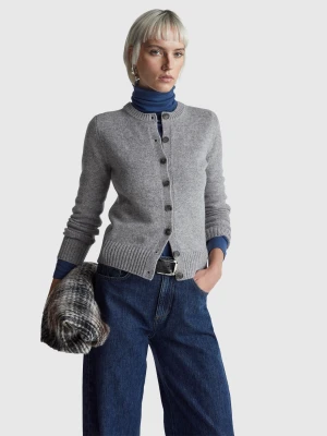 Benetton, Cardigan In Pure Shetland Wool, Size: XS, Light Gray, Women United Colors of Benetton