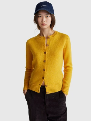 Benetton, Cardigan In Pure Shetland Wool, Size: XS, Mustard, Women United Colors of Benetton