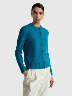 Benetton, Cardigan In Pure Shetland Wool, Size: XXS, Teal, Women United Colors of Benetton