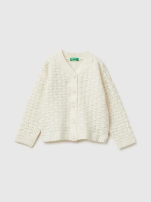 Benetton, Cardigan In Stretch Wool Blend, Size: 116, Creamy White, Kids United Colors of Benetton