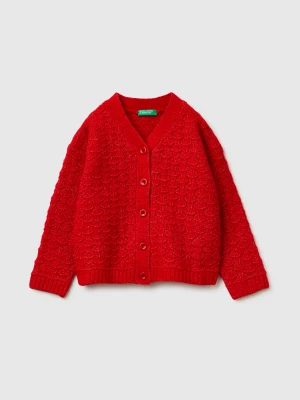 Benetton, Cardigan In Stretch Wool Blend, Size: 116, Red, Kids United Colors of Benetton