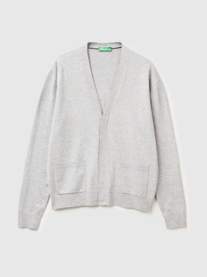 Benetton, Cardigan In Viscose Blend Knit, Size: XS, Light Gray, Men United Colors of Benetton