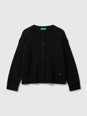 Benetton, Cardigan In Viscose Blend, Size: XL, Black, Kids United Colors of Benetton