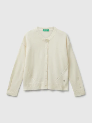 Benetton, Cardigan In Viscose Blend, Size: XL, Creamy White, Kids United Colors of Benetton
