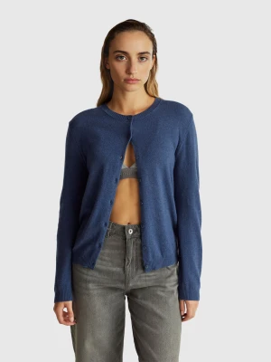 Benetton, Cardigan In Wool And Cashmere Blend, Size: XXS, Blue, Women United Colors of Benetton