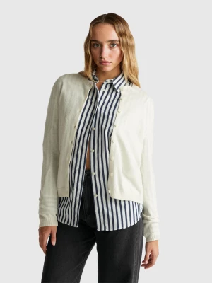 Benetton, Cardigan In Wool And Cashmere Blend, Size: XXS, Creamy White, Women United Colors of Benetton
