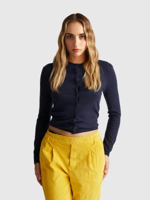 Benetton, Cardigan In Wool And Cashmere Blend, Size: XXS, Dark Blue, Women United Colors of Benetton