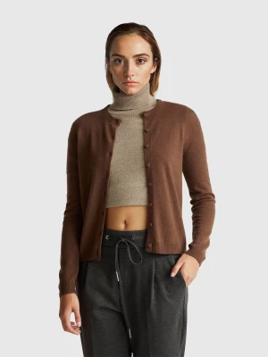 Benetton, Cardigan In Wool And Cashmere Blend, Size: XXS, Dark Brown, Women United Colors of Benetton