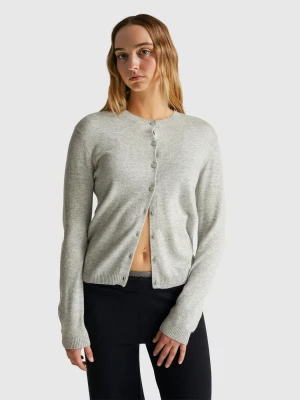 Benetton, Cardigan In Wool And Cashmere Blend, Size: XXS, Light Gray, Women United Colors of Benetton