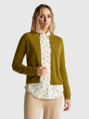 Benetton, Cardigan In Wool And Cashmere Blend, Size: XXS, Military Green, Women United Colors of Benetton