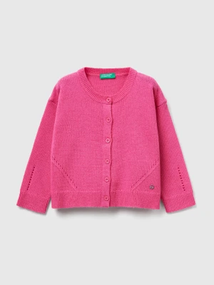 Benetton, Cardigan In Wool Blend With Perforated Detailing, Size: 104, Fuchsia, Kids United Colors of Benetton
